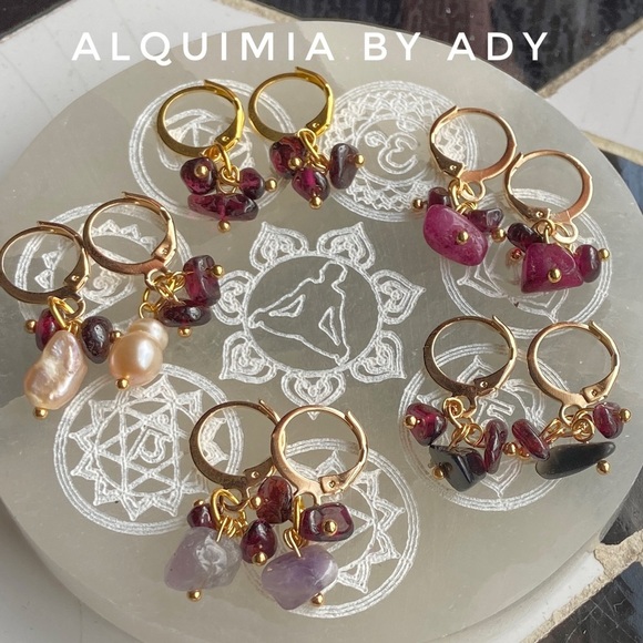 Colorful confetti gold and purple  garnet earrings statement drops - Picture 1 of 1
